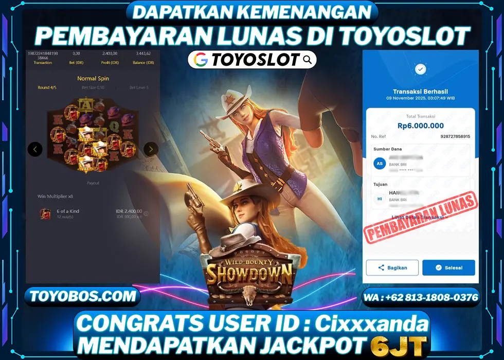 TOYOSLOT - BUKTI KEMENANGAN Wild Bounty Showdown Rp6,000,000,- LUNAS